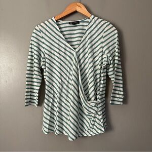 DG2 Diane Gilman Striped V-Neck Faux Wrap Top